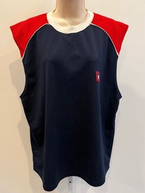 Vintage Converse All Star Navy Muscle Tee Red Shoulder Panels White Trim Size L